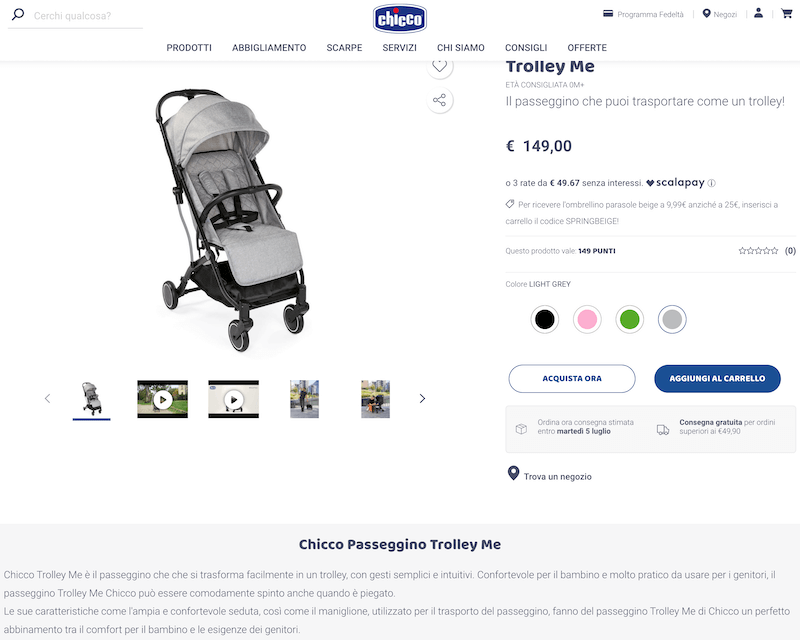 Descrizione scheda prodotto passeggino Chicco