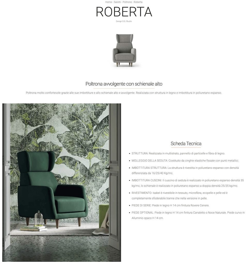 Esempio scheda prodotto poltrona