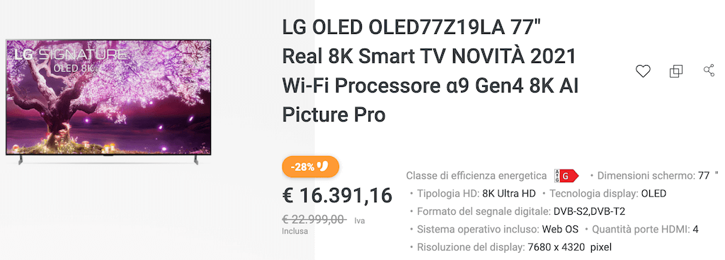 Esempio di contenuto per la scheda prodotto di una TV